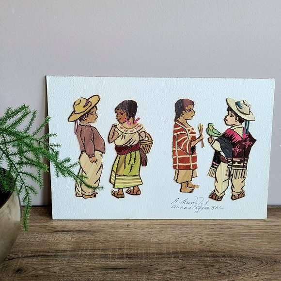 Hand made folk straw art on paper signed by artist. - Picture 1 of 7
